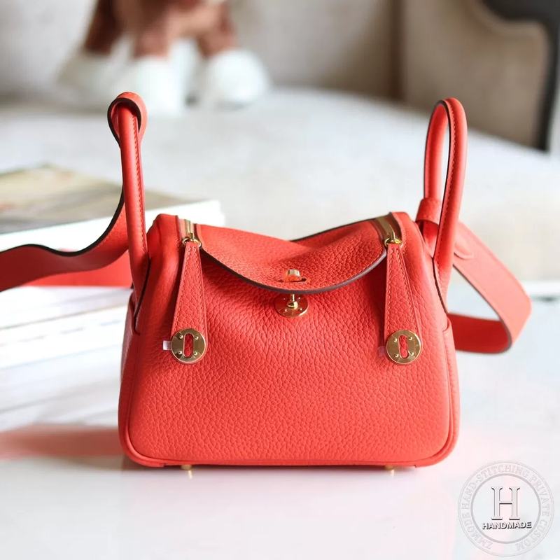 HERMES MINI LINDY 20 BAG clemence TC S3 Rose de course GHW