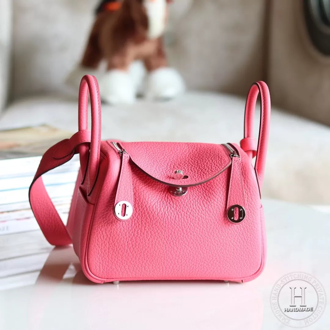 HERMES MINI LINDY 20 BAG  clemence TC 8W Rose Azalea PHW