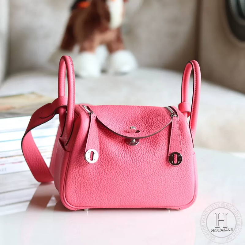 HERMES MINI LINDY 20 BAG  clemence TC 8W Rose Azalea PHW
