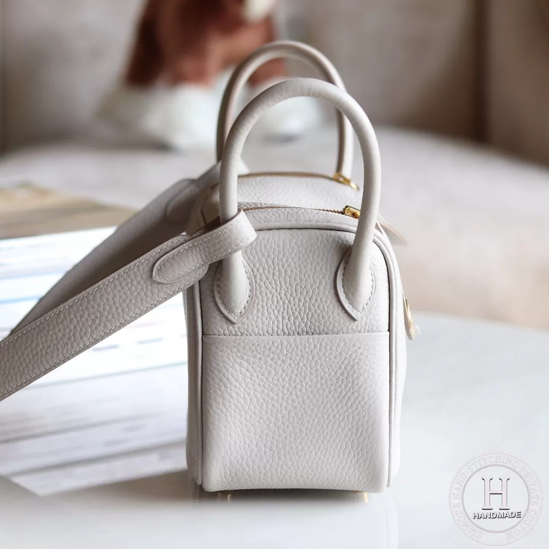 HERMES MINI LINDY 20 BAG  clemence TC 80 Pearl Grey