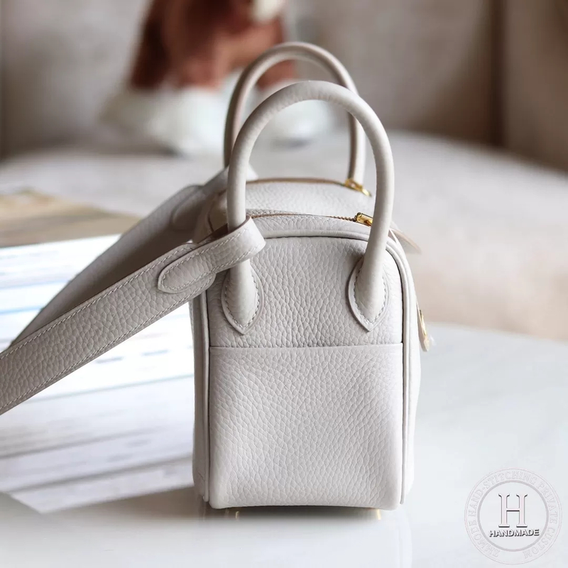 HERMES MINI LINDY 20 BAG  clemence TC 80 Pearl Grey