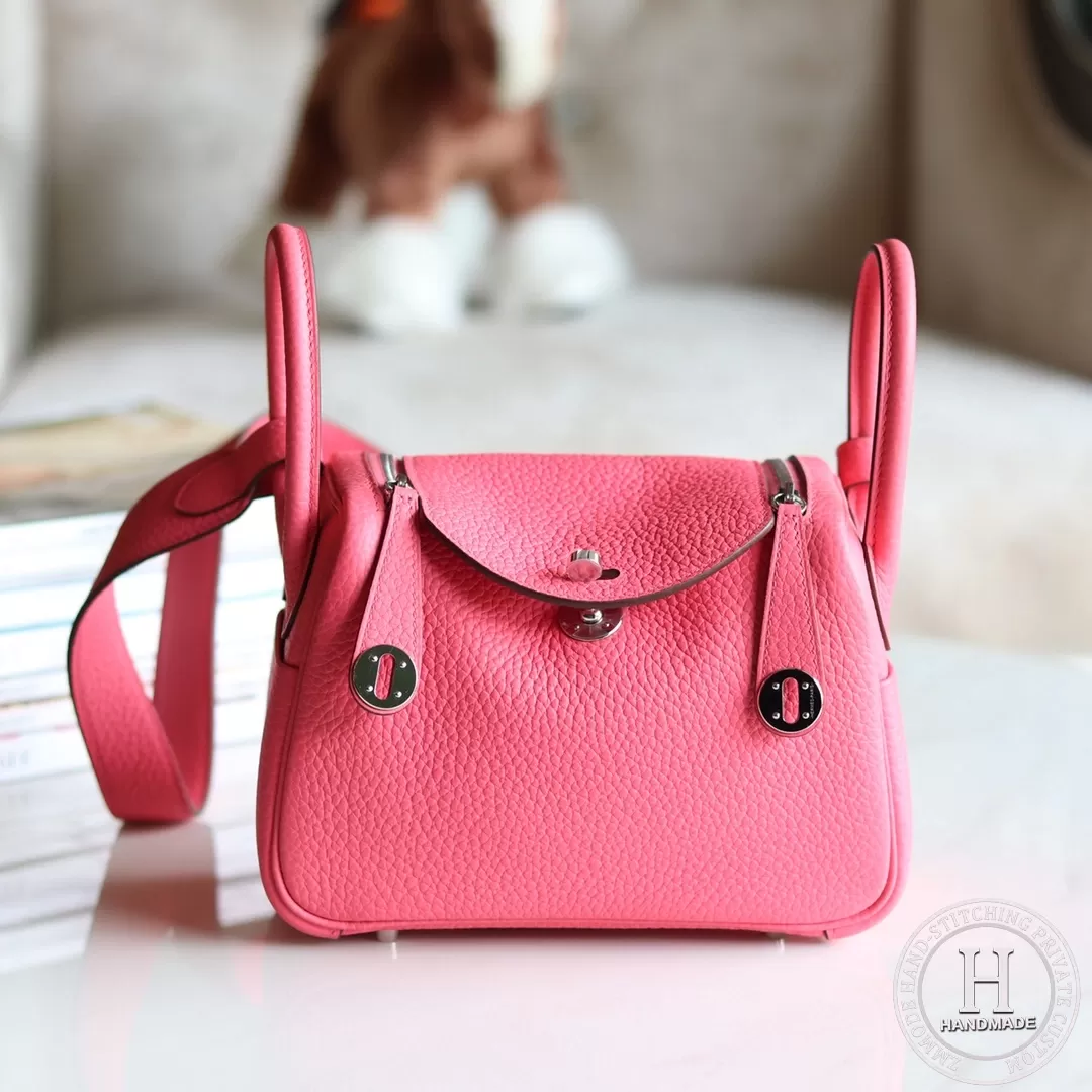 HERMES MINI LINDY 20 BAG  clemence TC 8W Rose Azalea PHW