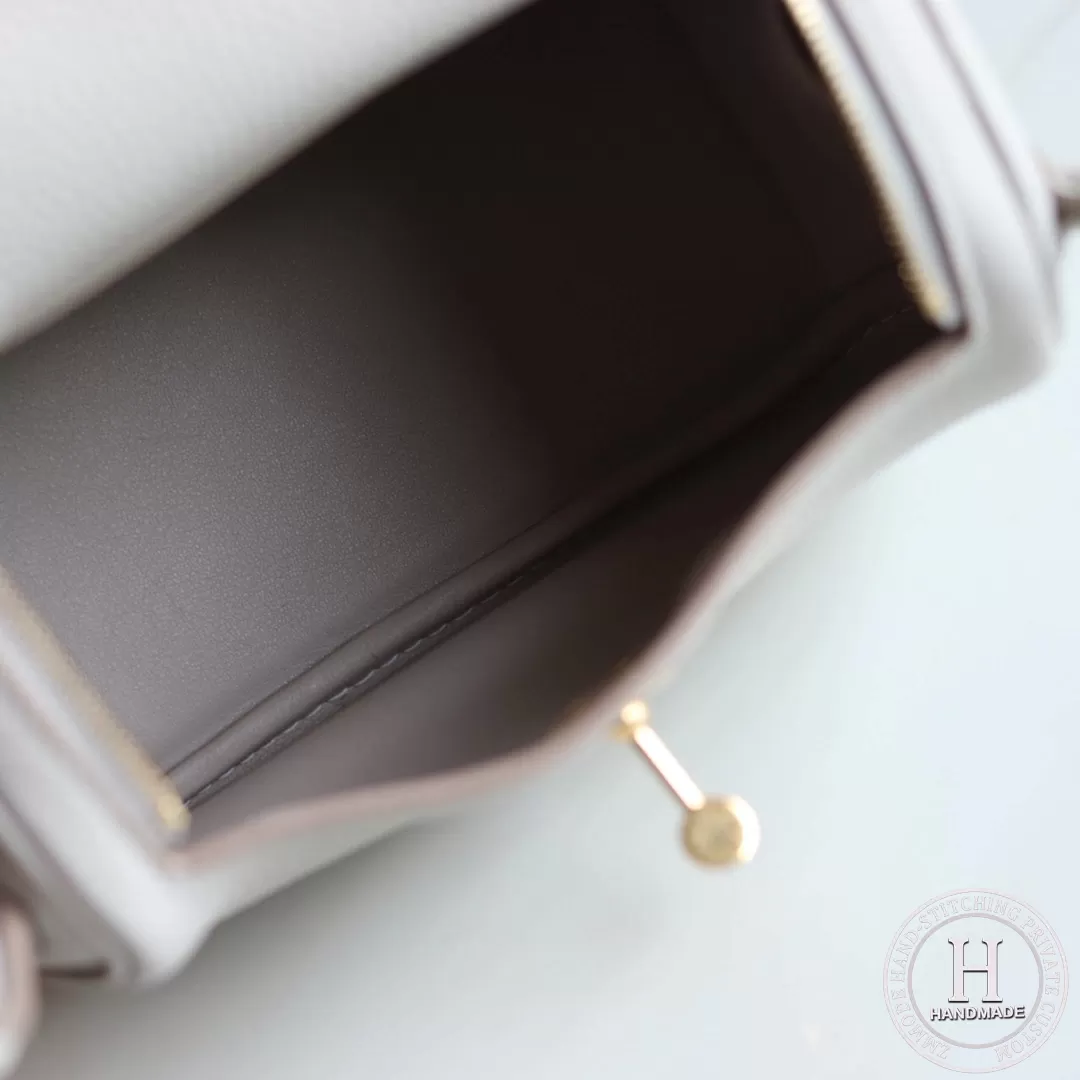 HERMES MINI LINDY 20 BAG  clemence TC 80 Pearl Grey