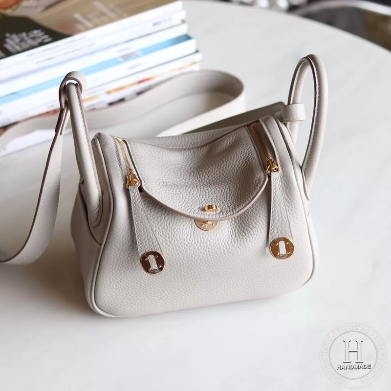 HERMES MINI LINDY 20 BAG  clemence TC 80 Pearl Grey
