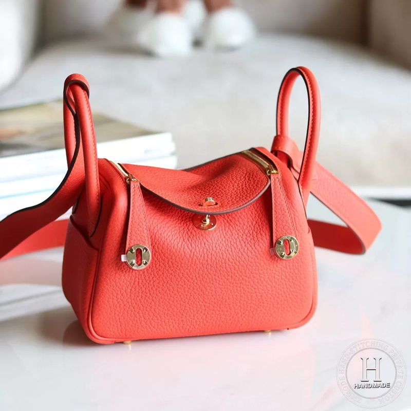 HERMES MINI LINDY 20 BAG clemence TC S3 Rose de course GHW