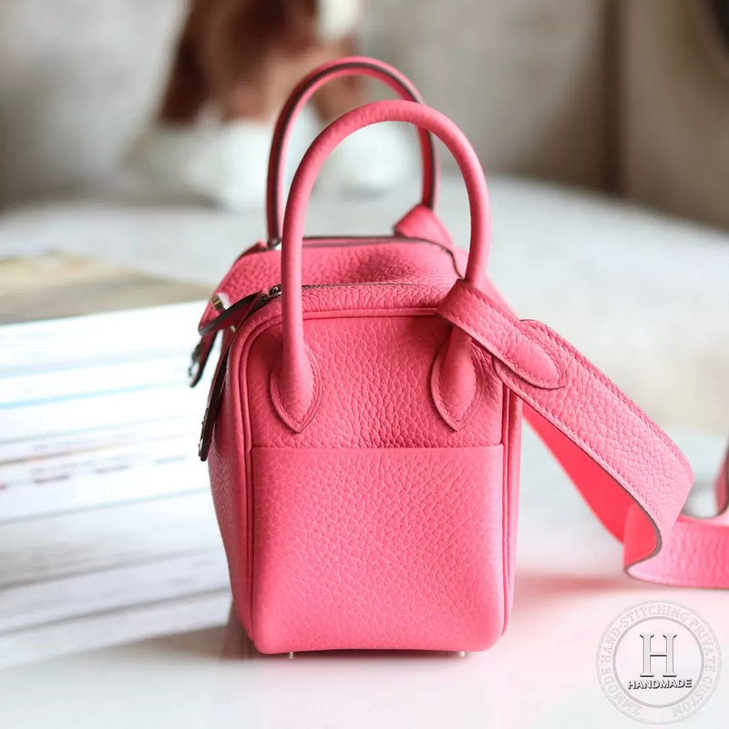 HERMES MINI LINDY 20 BAG  clemence TC 8W Rose Azalea PHW