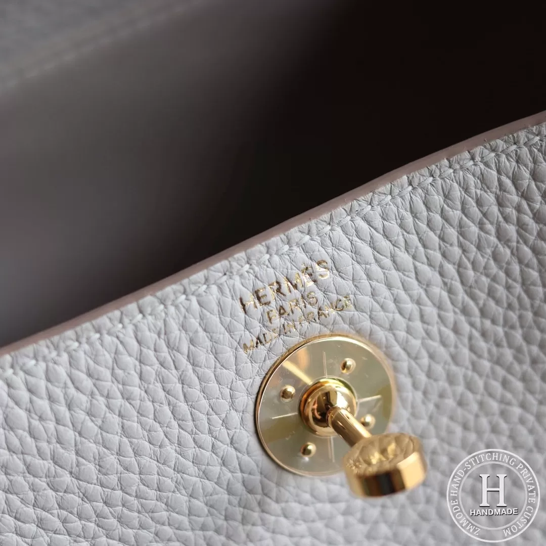 HERMES MINI LINDY 20 BAG  clemence TC 80 Pearl Grey
