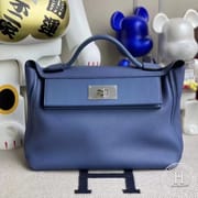 R2 Blue agate Hermes Kelly 2424 29cm taurillon Maurice leather 拼 And Swift calfskin