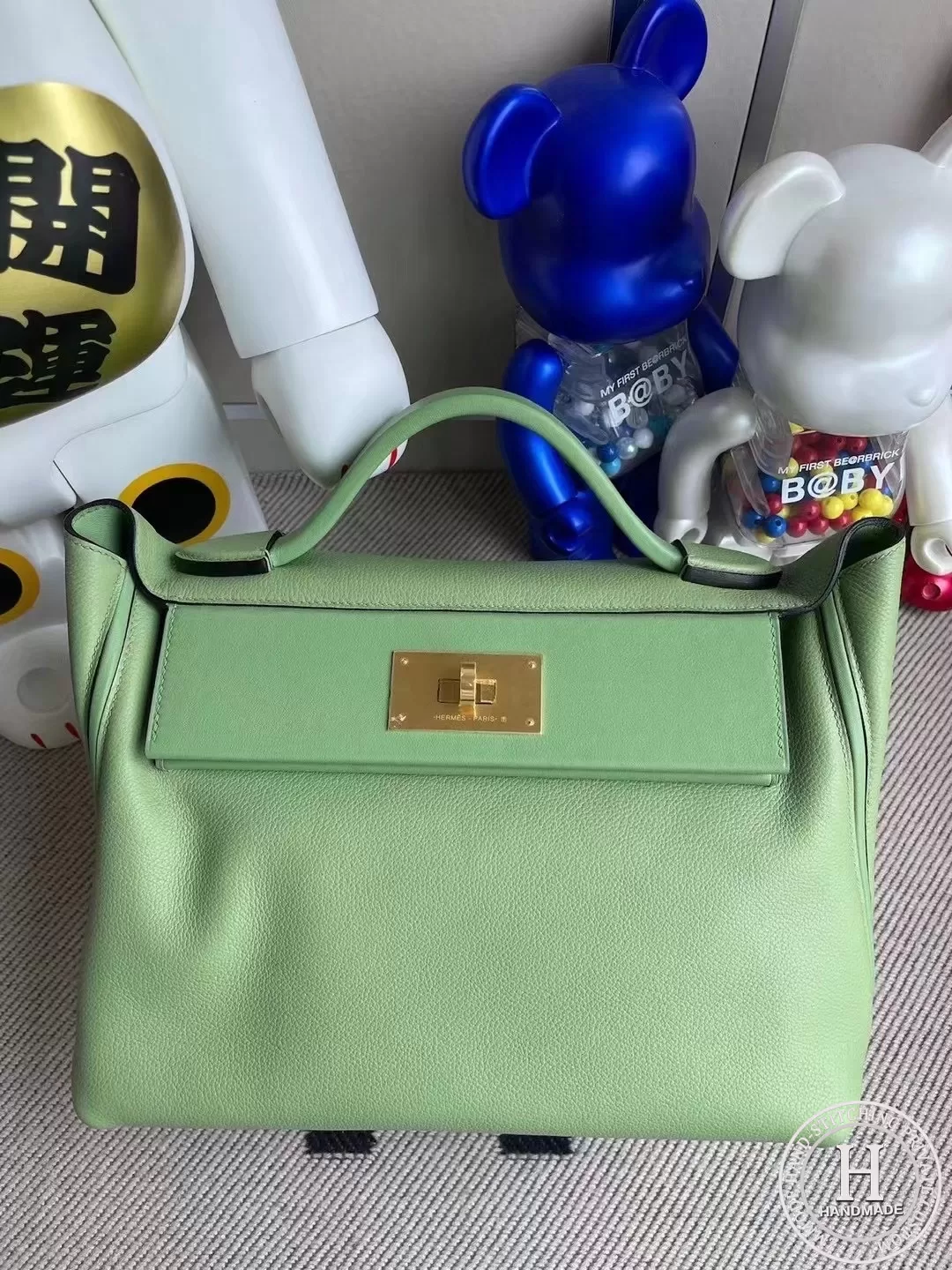 Hermes Kelly 24/24 29cm taurillon Maurice leather And Swift calfskin 3I Vert Criquet