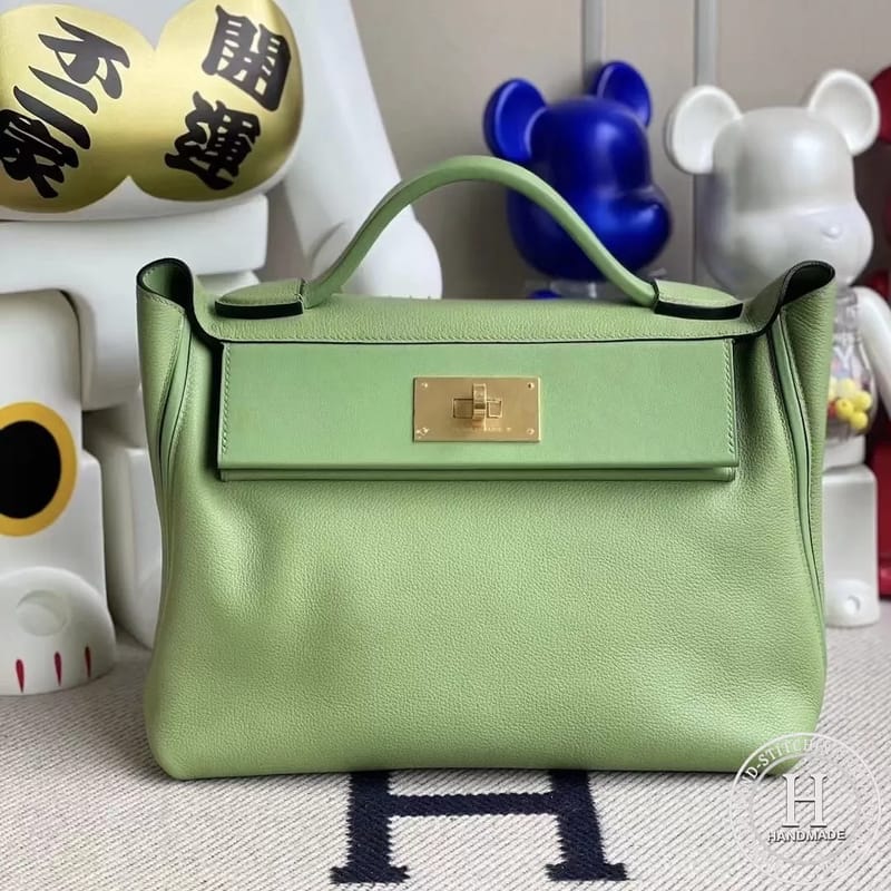 Hermes Kelly 24/24 29cm taurillon Maurice leather And Swift calfskin 3I Vert Criquet