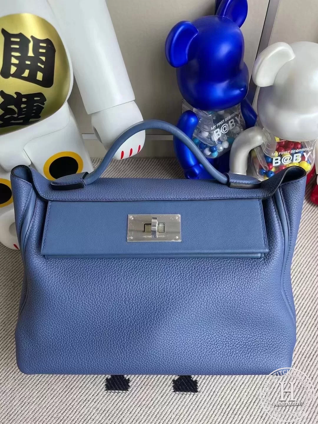 R2 Blue agate Hermes Kelly 2424 29cm taurillon Maurice leather 拼 And Swift calfskin