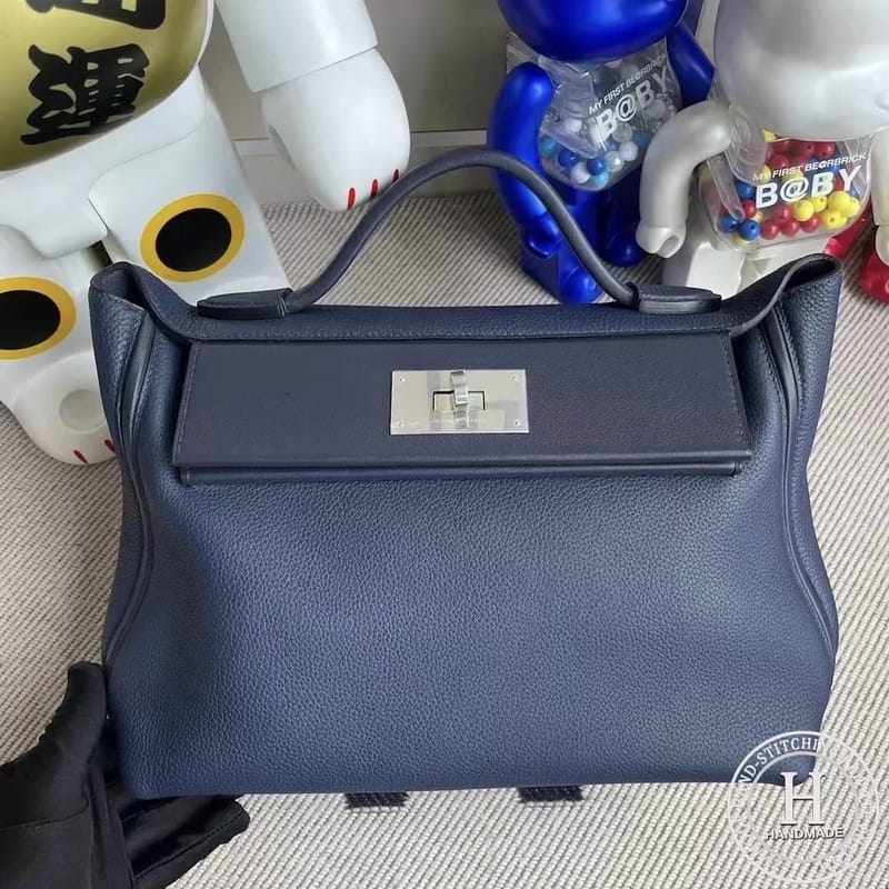 Kelly 24/24 29cm Taurillon Maurice Leather + Swift Calfskin S4 Deep Blue