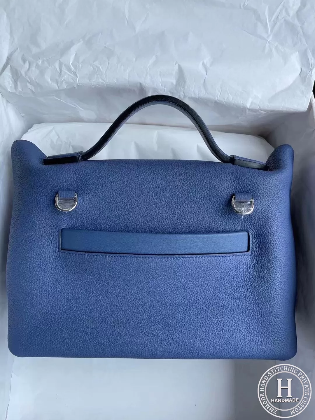 R2 Blue agate Hermes Kelly 2424 29cm taurillon Maurice leather 拼 And Swift calfskin