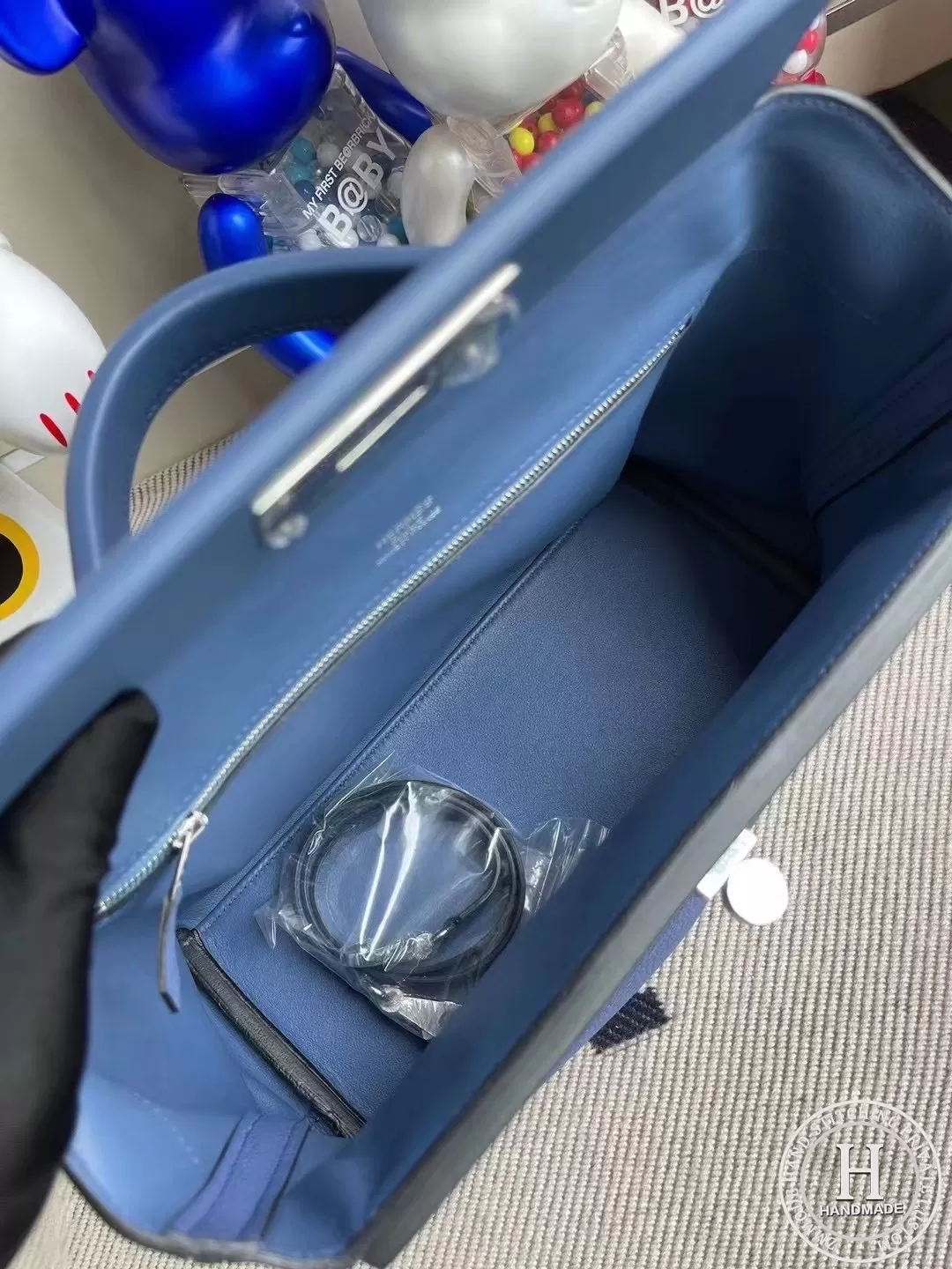 R2 Blue agate Hermes Kelly 2424 29cm taurillon Maurice leather 拼 And Swift calfskin