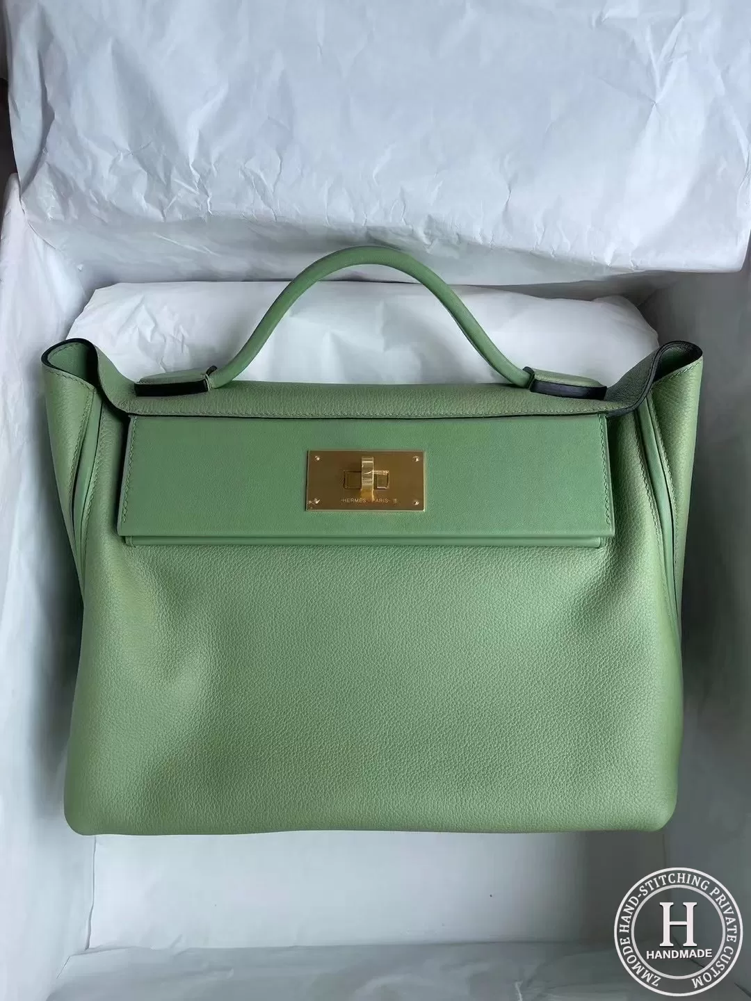 Hermes Kelly 24/24 29cm taurillon Maurice leather And Swift calfskin 3I Vert Criquet