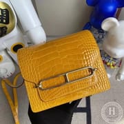 Hermes Roulis Mini 18cm shiny alligator crocodile 9D Jaune Amber