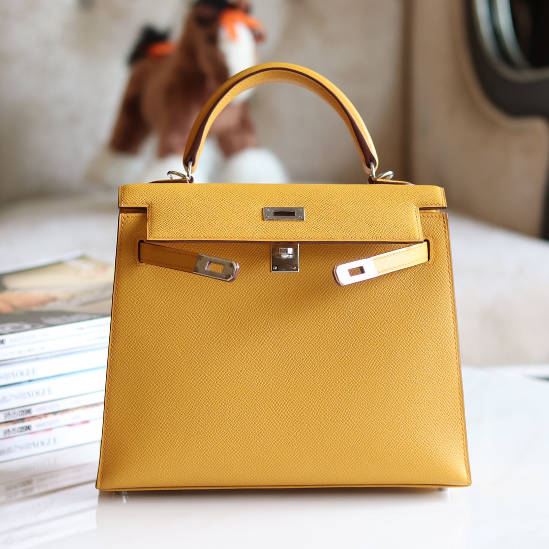 Kelly 25 Epsom 9D琥珀黄 Ambre 银扣 外缝 Kelly 25 Epsom 9D琥珀黄 Ambre 银扣 外缝
