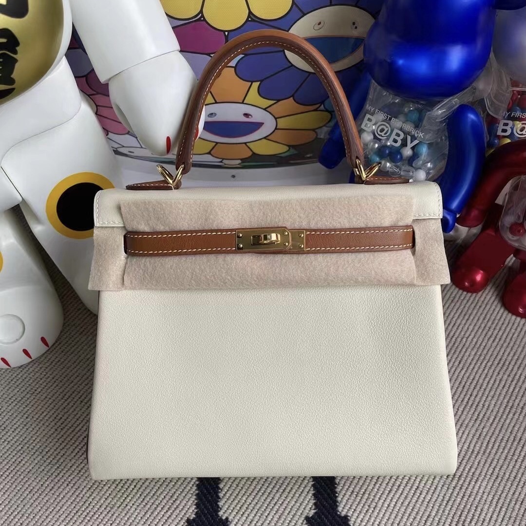 Hermes Kelly 25cm HSS Swift calfskin 10 Craie 奶昔白 37 Gold 金棕色 金扣