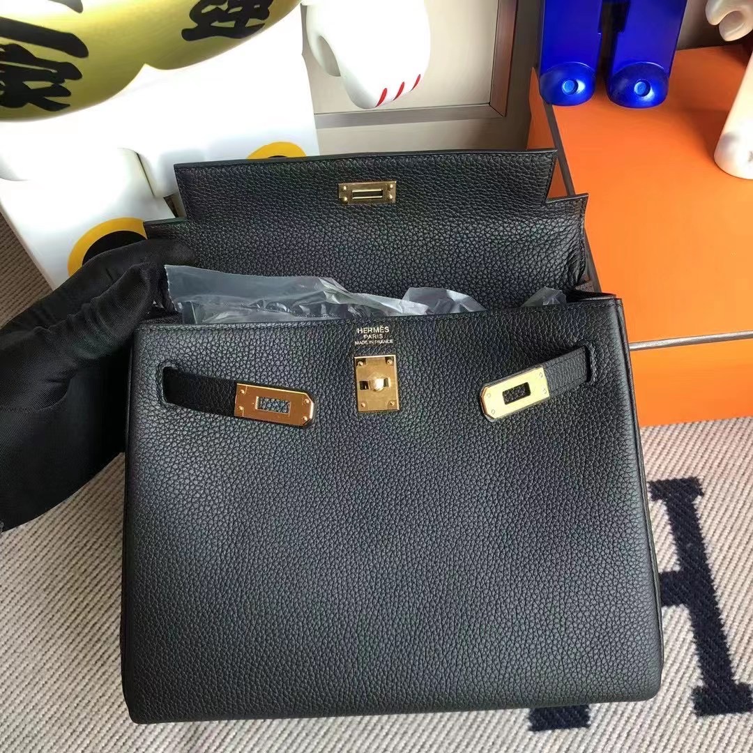 Kelly 25cm Togo leather CK89 Noir Gold Hermes zmmode