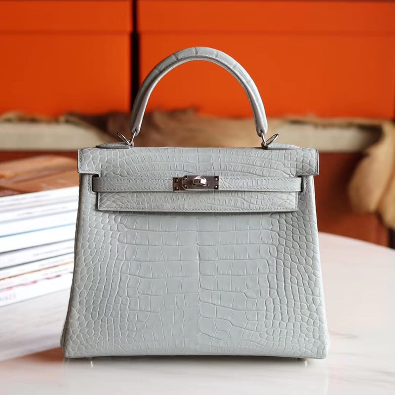 Kelly 25 80 Pearl Grey Matte Alligator PHW