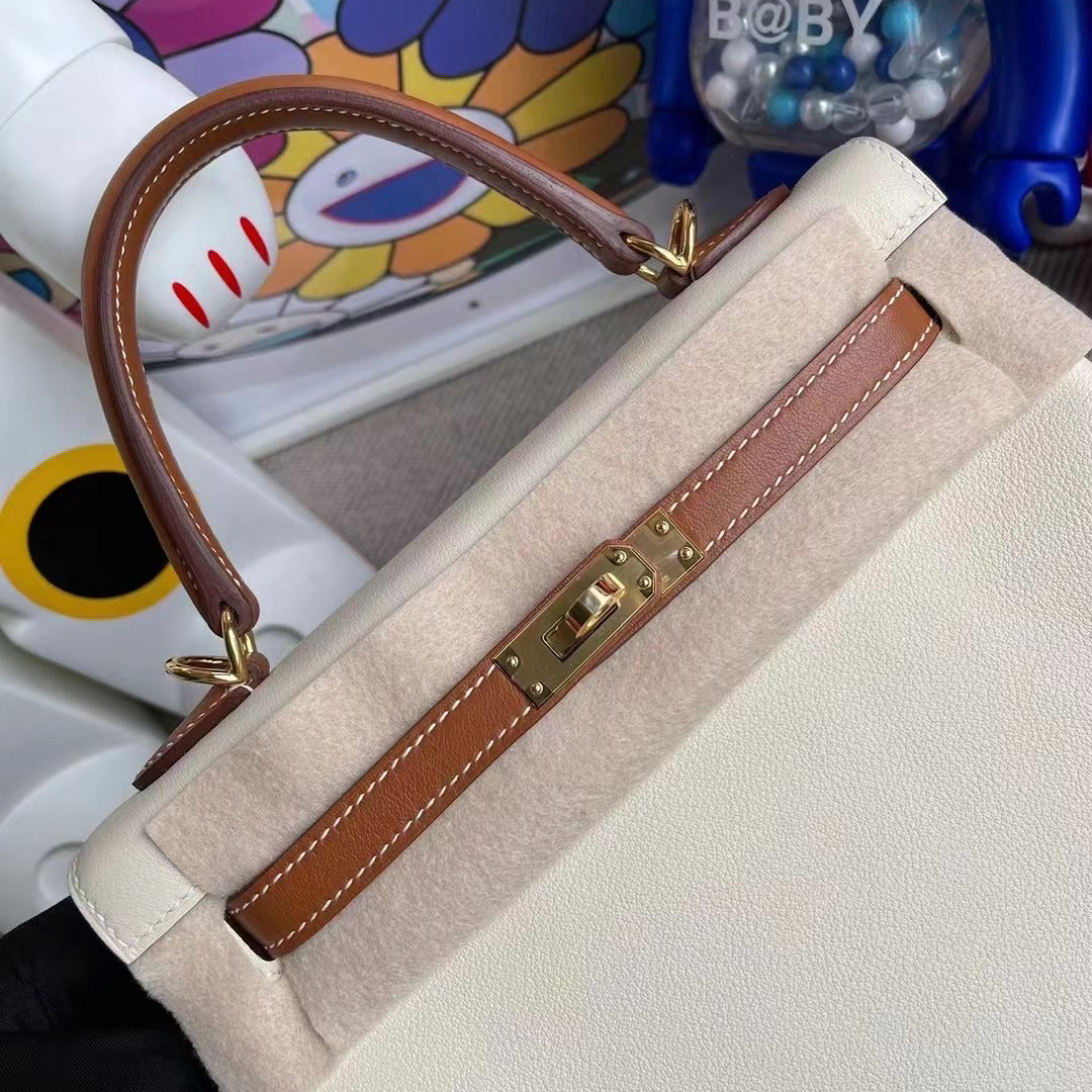 Hermes Kelly 25cm HSS Swift calfskin 10 Craie 奶昔白 37 Gold 金棕色 金扣