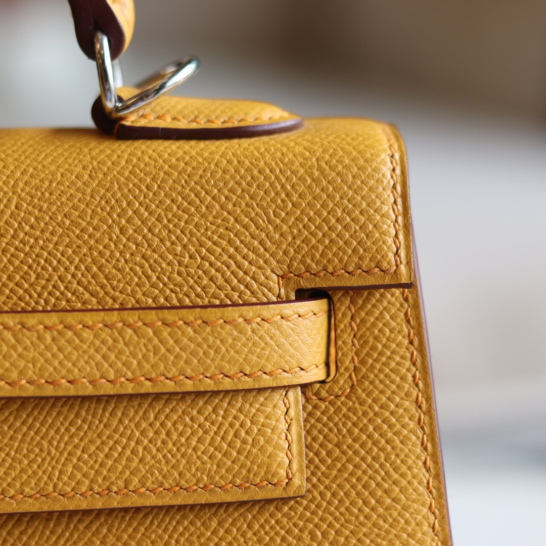 Kelly 25 Epsom 9D琥珀黄 Ambre 银扣 外缝 Kelly 25 Epsom 9D琥珀黄 Ambre 银扣 外缝