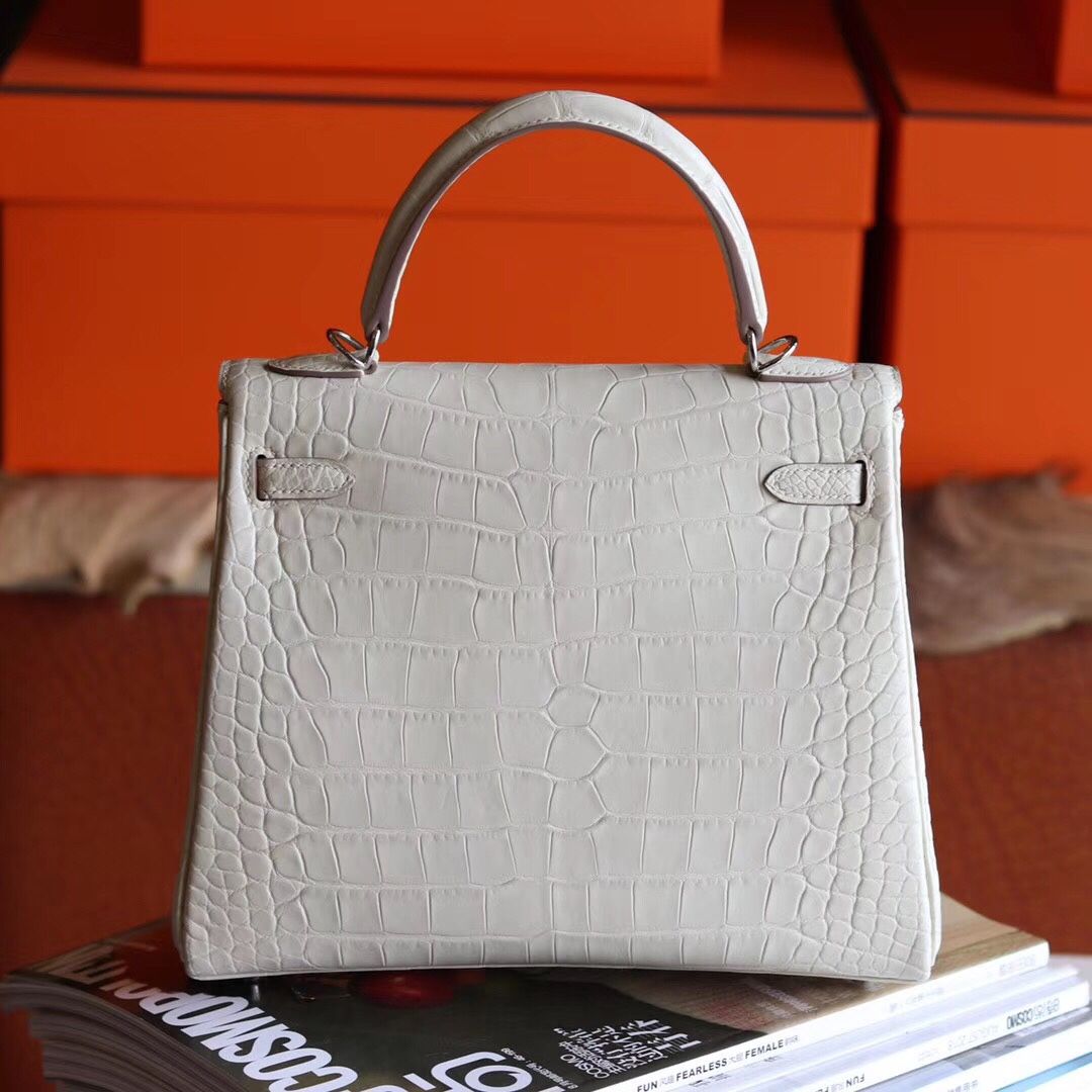 Kelly 25 80 Pearl Grey Matte Alligator PHW-0394