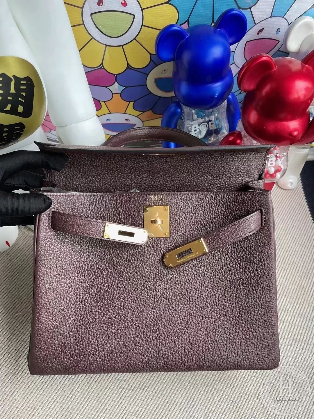 Kuwait Hermes Kelly 25cm Hss Epsom 10 Craie and 89 Noir-6485