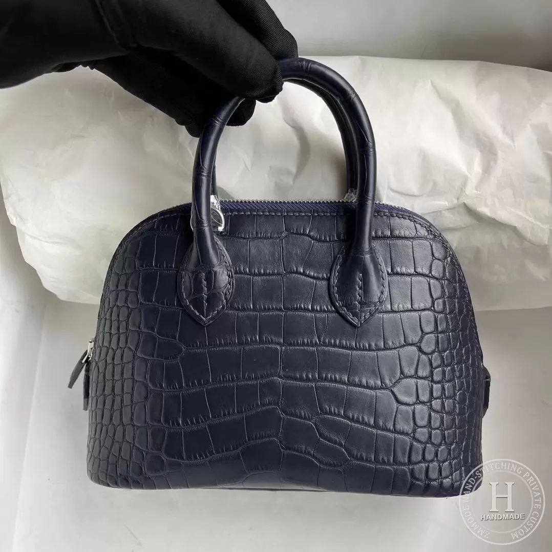 Hermes Bolide Mini Matte Alligator Crocodile 76 Bleu Indigo Hermes Bolide Mini Matte Alligator Crocodile 76 Bleu Indigo