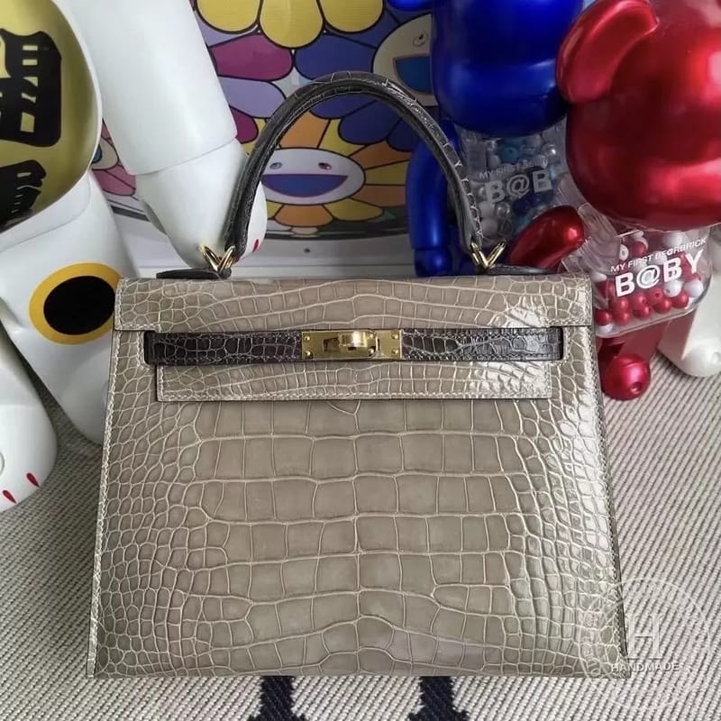 Hermes Kelly25 HSS Shiny alligator crocodile 81 Gris Tourterelle 88 Graphite