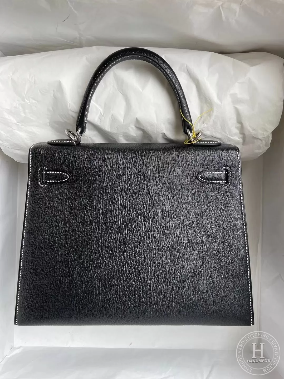 Hermes Kelly 25cm Chevre Mysore 89 Noir Q5 Rose casaque