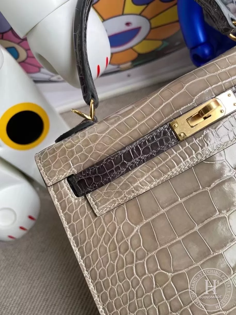 Hermes Kelly25 HSS Shiny alligator crocodile 81 Gris Tourterelle 88 Graphite