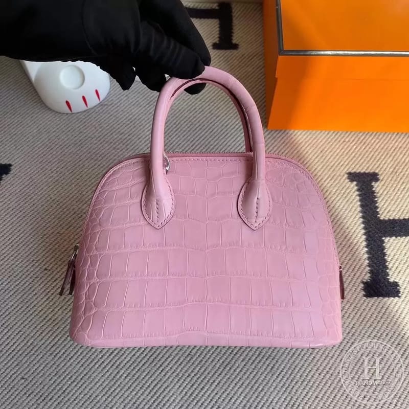 Hermes mini bolide 5P Pink  Matte Alligator Crocodile