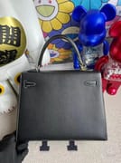 Hermes Kelly 25cm Chevre Mysore CK18 Etoupe  U4 Vert Verigo-0660
