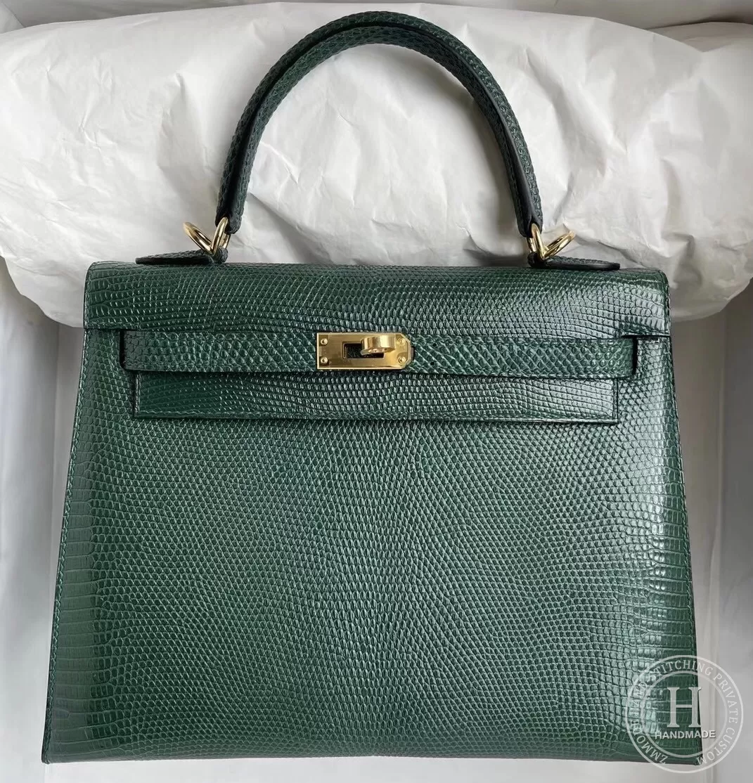 Hermes Kelly 25cm 67 Vert Fonce  Lizard