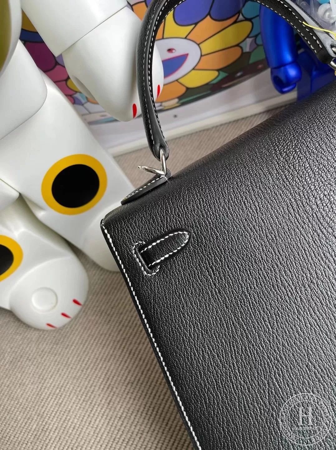 Hermes Kelly 25cm Chevre Mysore CK18 Etoupe  U4 Vert Verigo-0660