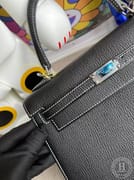 Hermes Kelly 25cm Chevre Mysore CK18 Etoupe  U4 Vert Verigo-0660