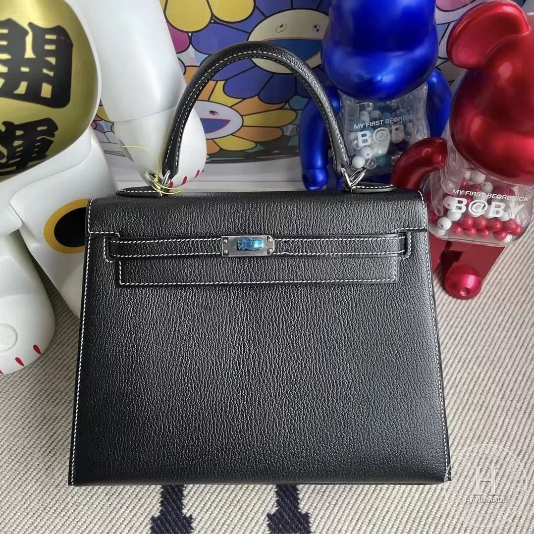 Hermes Kelly 25cm Chevre Mysore CK18 Etoupe  U4 Vert Verigo-0660