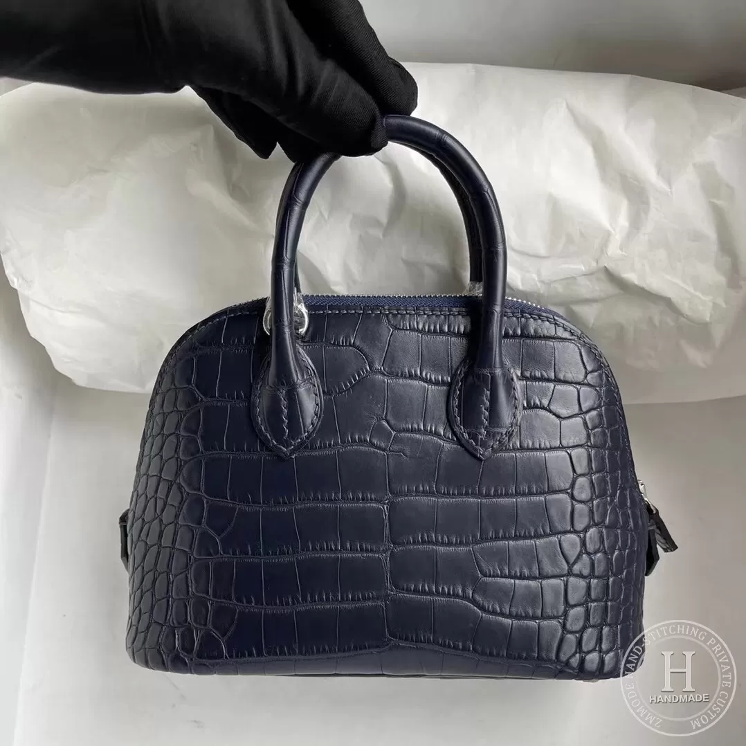 Hermes Bolide Mini Matte Alligator Crocodile 76 Bleu Indigo Hermes Bolide Mini Matte Alligator Crocodile 76 Bleu Indigo