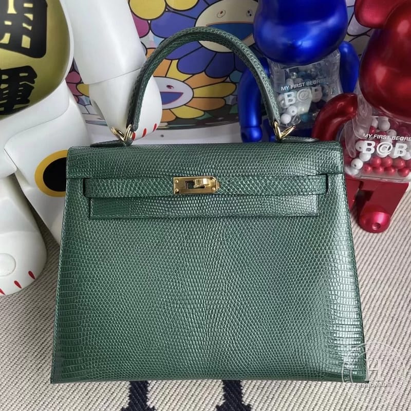 Hermes Kelly 25cm 67 Vert Fonce  Lizard