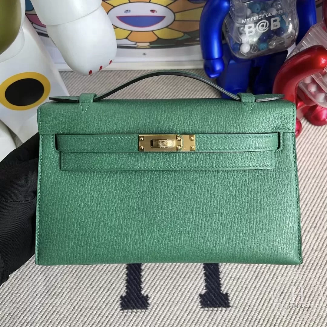 Hermes MiniKelly Pochette Mysore goatskin U4 Vert Verigo Hermes MiniKelly Pochette Mysore goatskin U4 Vert Verigo