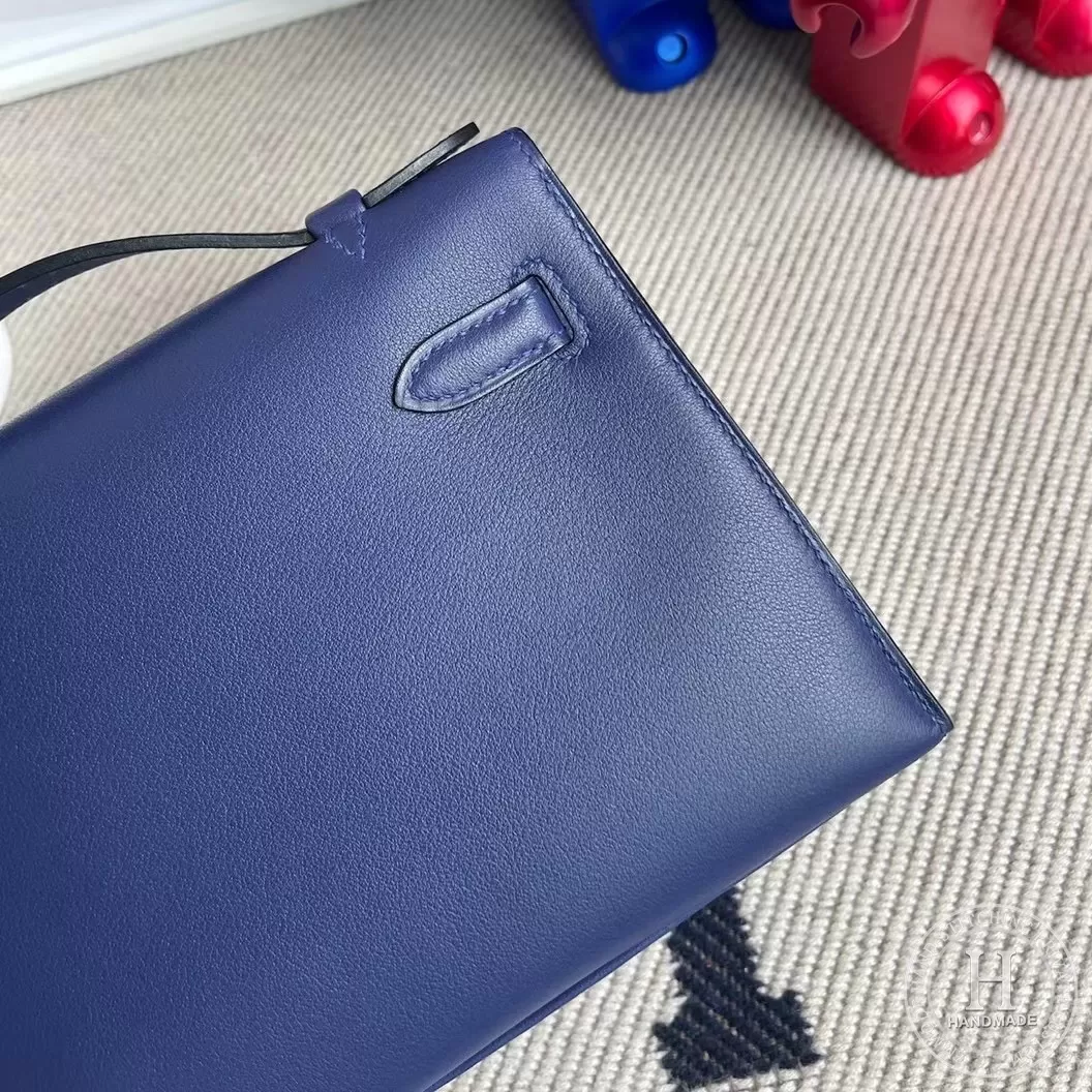 Hermes MiniKelly Pochette 22cm Swift calfskin M3 Blue Encre Hermes MiniKelly Pochette 22cm Swift calfskin M3 Blue Encre