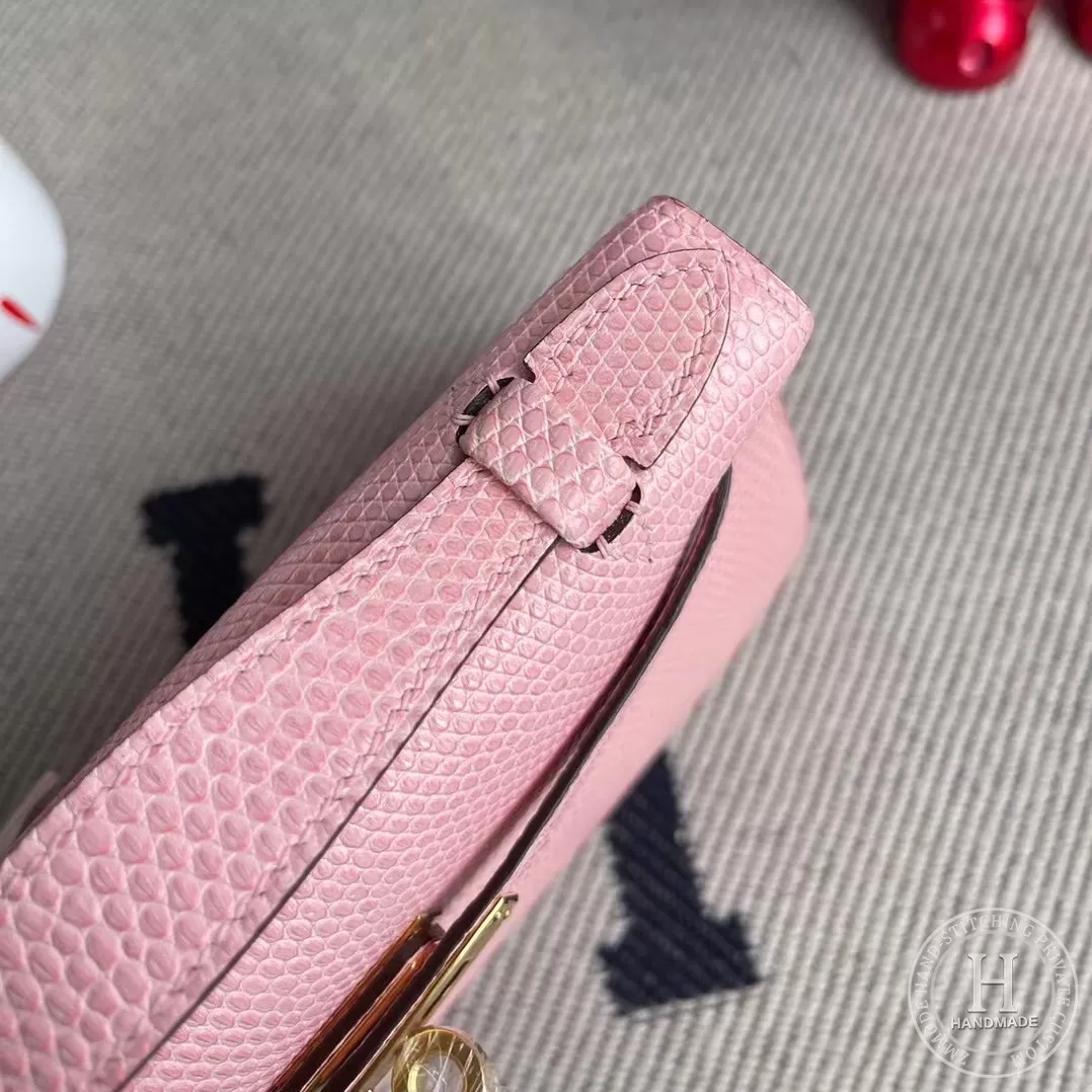 Hermes MiniKelly Pochette 22cm Lizard 3Q Rose Sakura