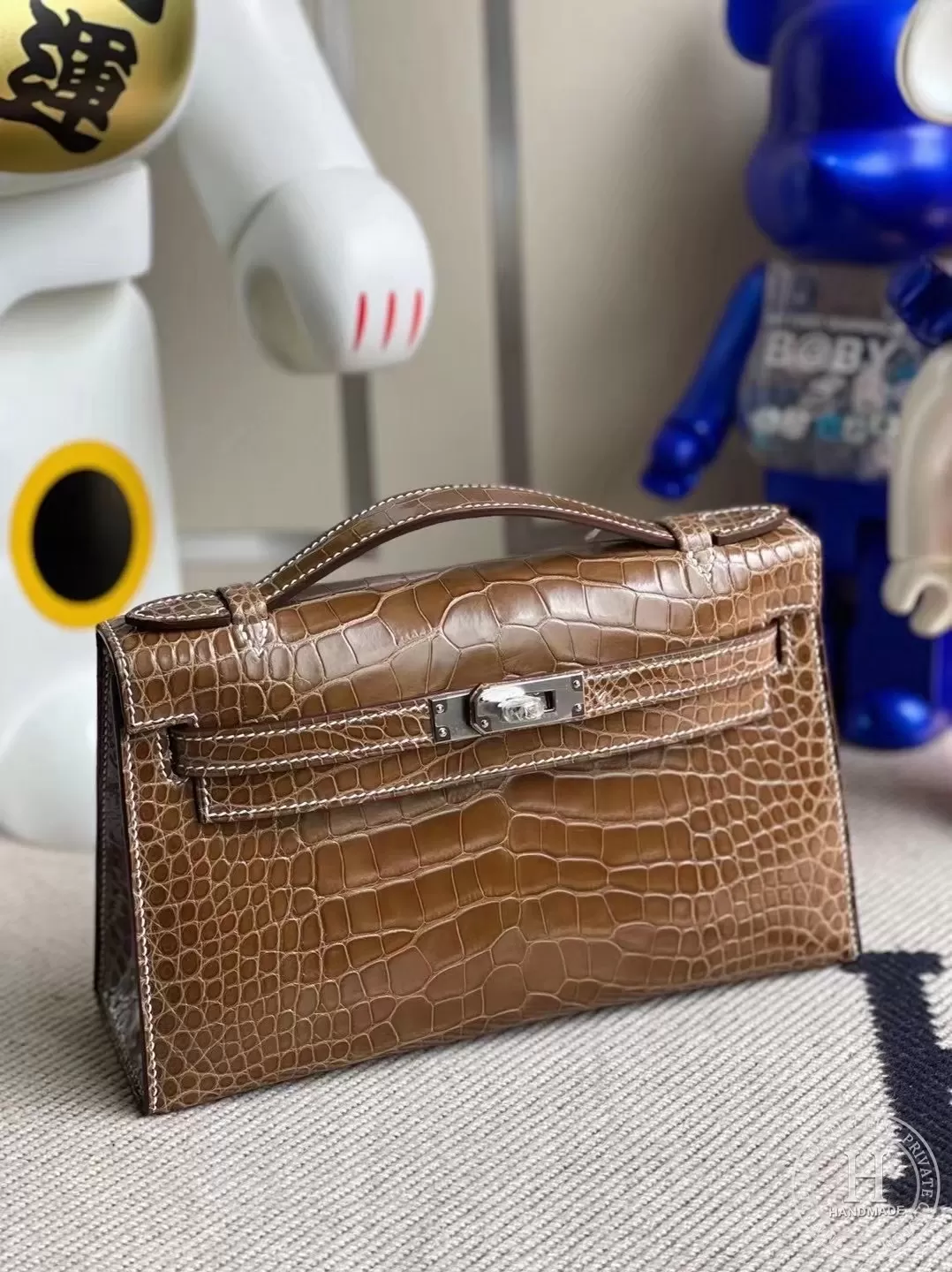 CK17 Ficelle Shiny Alligator Crocodile Hermes Mini Kelly Pochette PHW CK17 Ficelle Shiny Alligator Crocodile Hermes Mini Kelly Pochette PHW