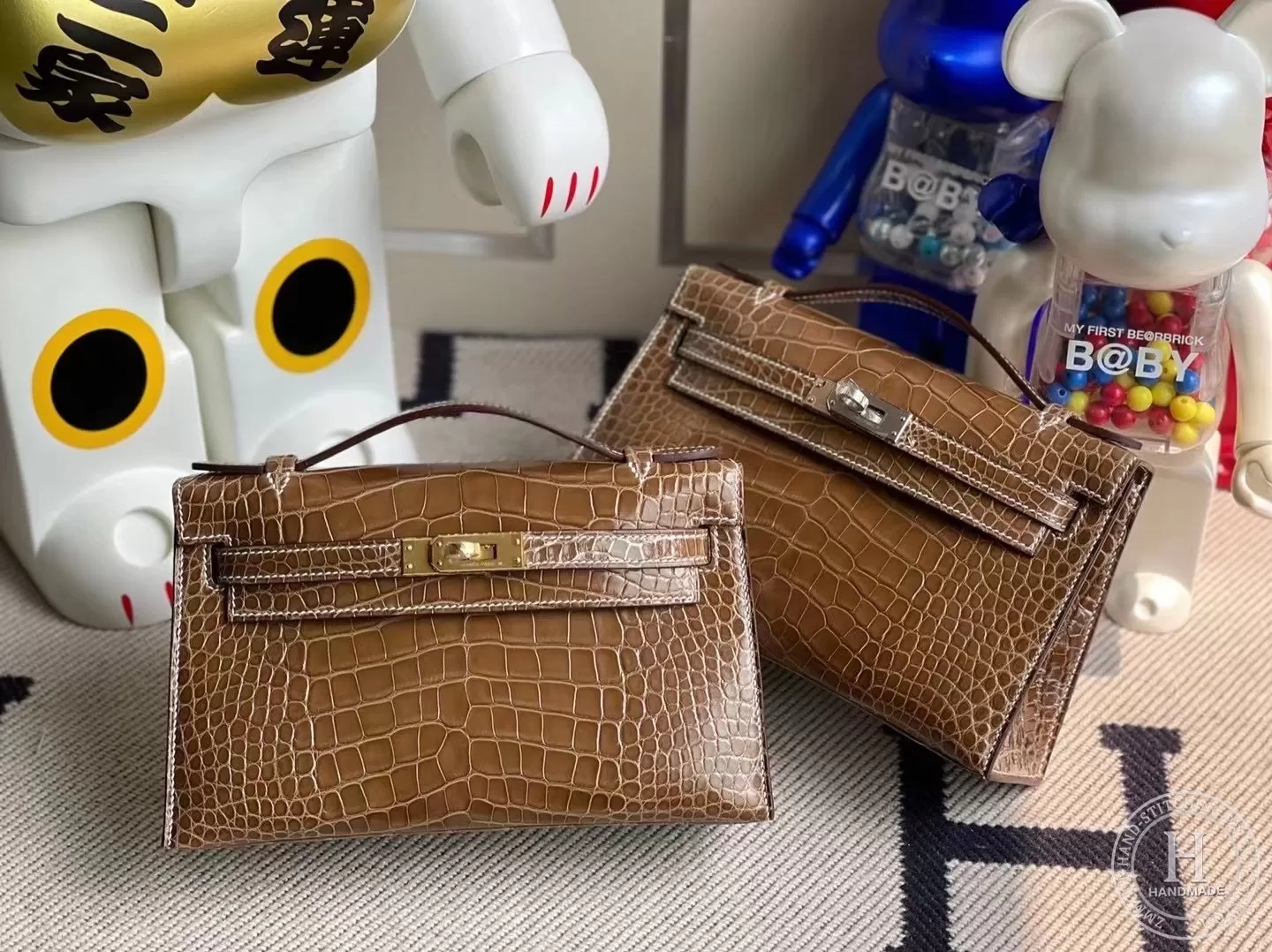 Hermes Mini Kelly Pochette 22cm 亮面美洲鳄鱼 CK17 Ficelle 淡灰褐色 烟草色 Shiny Alligator Crocodile 全手工缝制 金扣