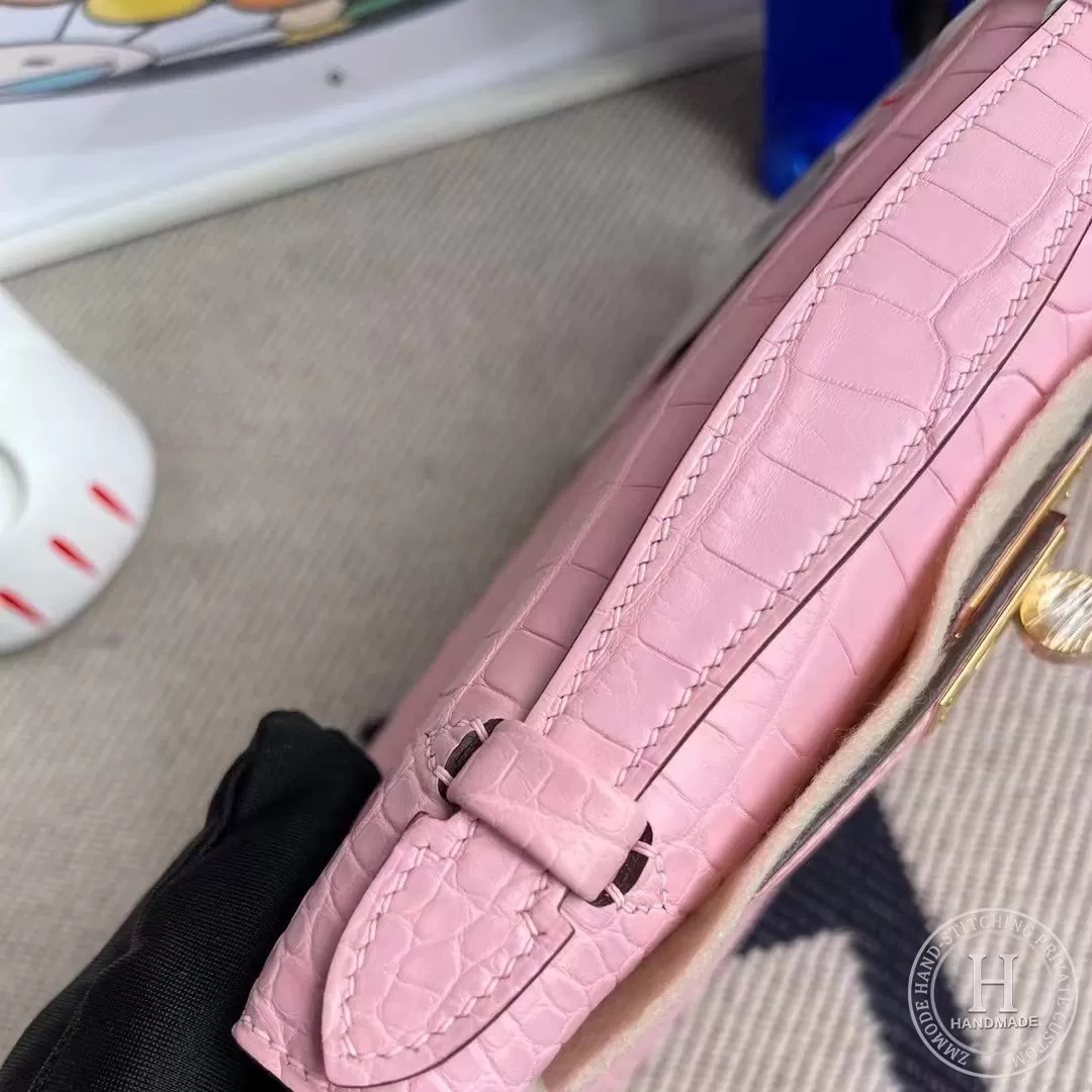5P Pink Matte Alligator Crocodile Hermes MiniKelly Pochette 22cm 5P Pink Matte Alligator Crocodile Hermes MiniKelly Pochette 22cm