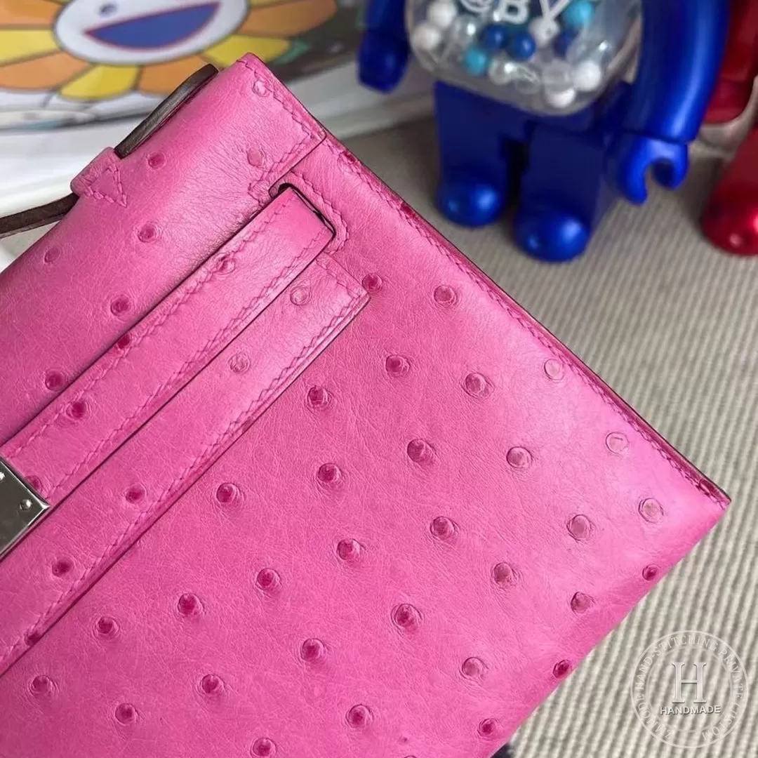 E5 Rose Tyren Ostrich Hermes Minikelly pochette 22