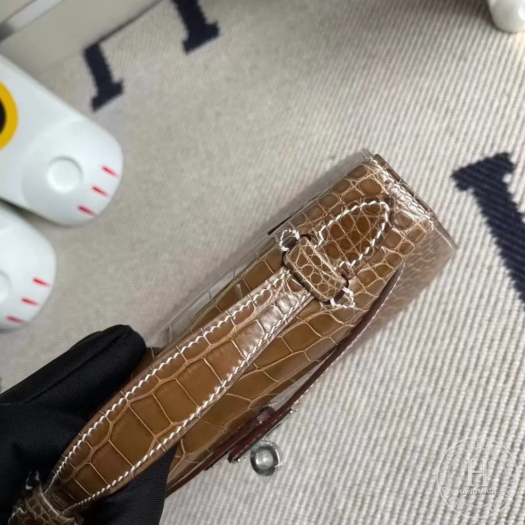 CK17 Ficelle Shiny Alligator Crocodile Hermes Mini Kelly Pochette PHW CK17 Ficelle Shiny Alligator Crocodile Hermes Mini Kelly Pochette PHW