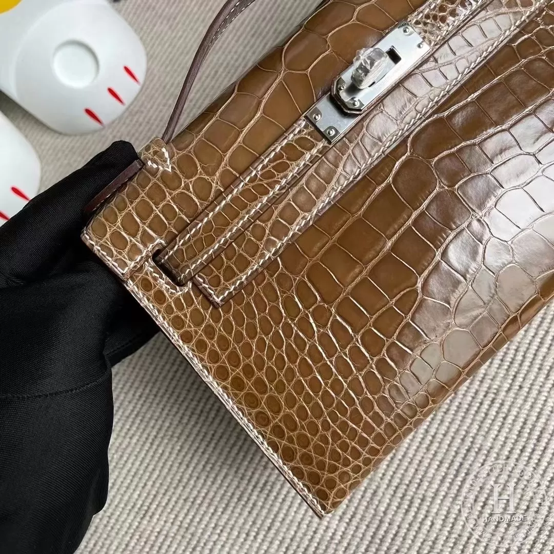 CK17 Ficelle Shiny Alligator Crocodile Hermes Mini Kelly Pochette PHW CK17 Ficelle Shiny Alligator Crocodile Hermes Mini Kelly Pochette PHW