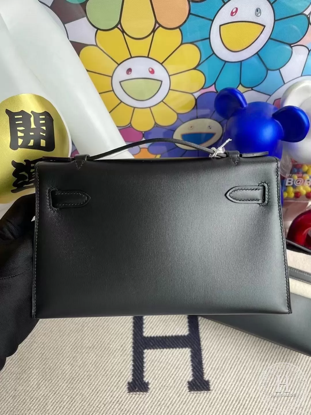 Hermes MiniKelly Pochette 22cm Box CK89 Noir GHW